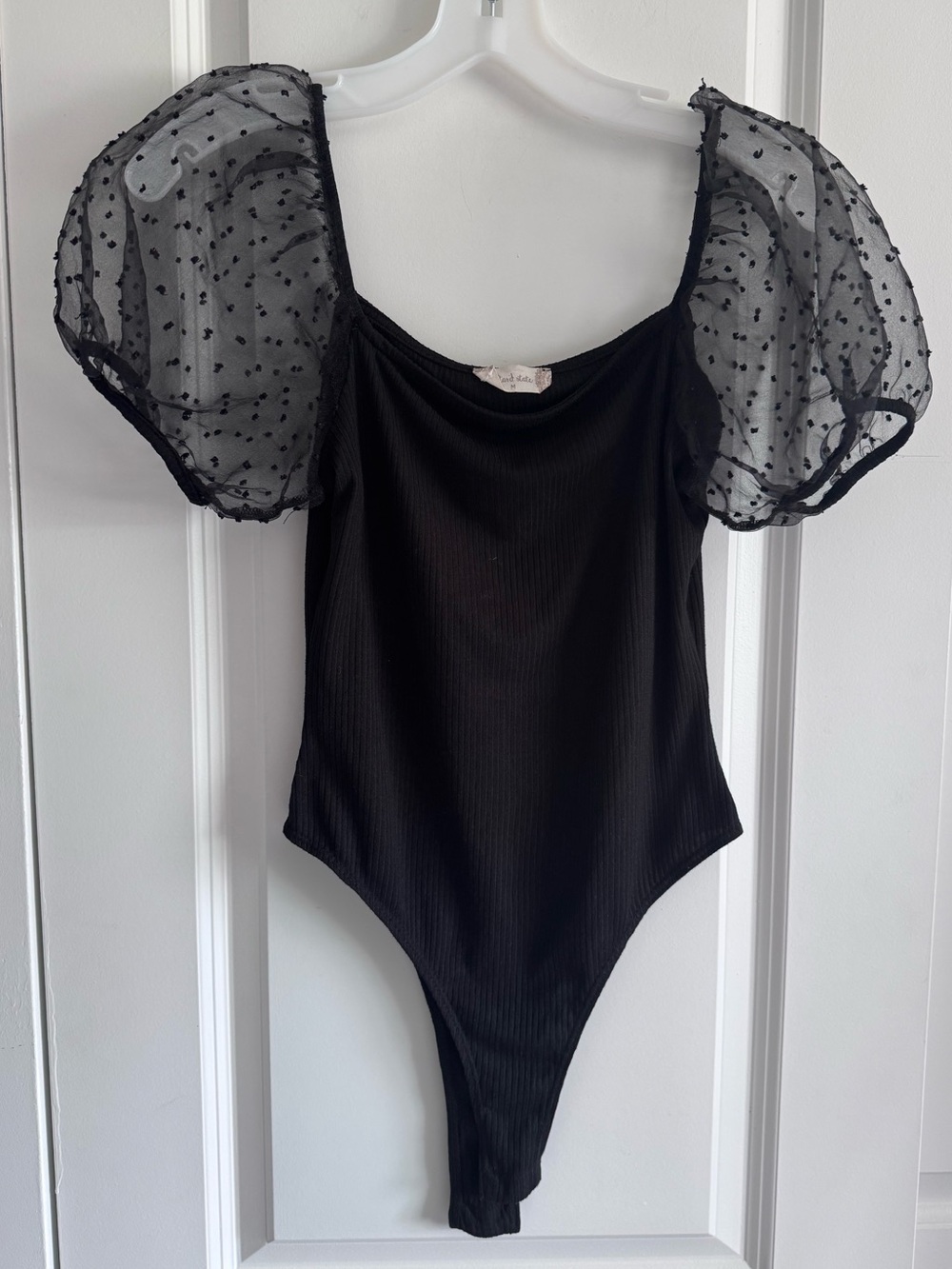 Altar'd State Black Puff Sleeve Ribbed Bodysuit